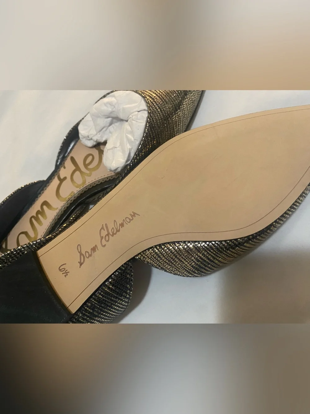 Sam Edelman Metallic Gold Textured Pointed-Toe D'Orsay Flats